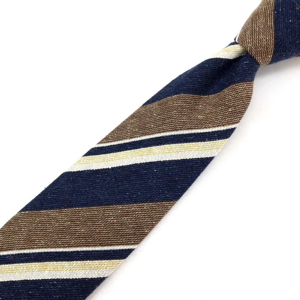 【新品】ステファノ ビジ stefano bigi シルクウール ストライプ柄ネクタイ ネイビーxブラウン【 状態ランクN 】【 メンズ 】