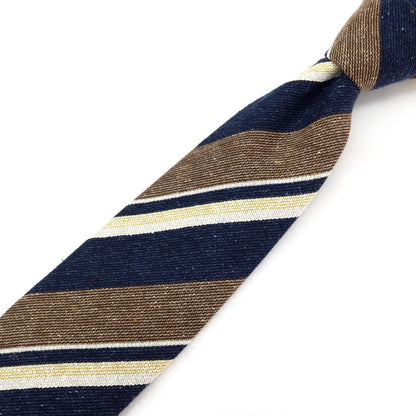 【新品】ステファノ ビジ stefano bigi シルクウール ストライプ柄ネクタイ ネイビーxブラウン【 状態ランクN 】【 メンズ 】