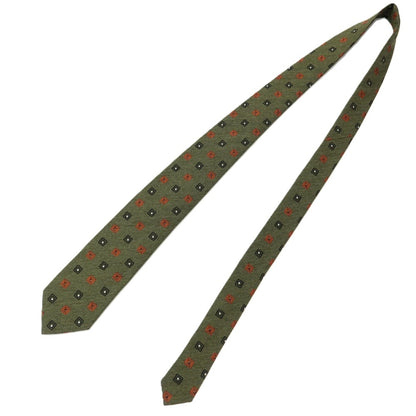 【新品】ステファノ ビジ stefano bigi シルクウール 小紋柄ネクタイ オリーブグリーンxオレンジ【 状態ランクN 】【 メンズ 】