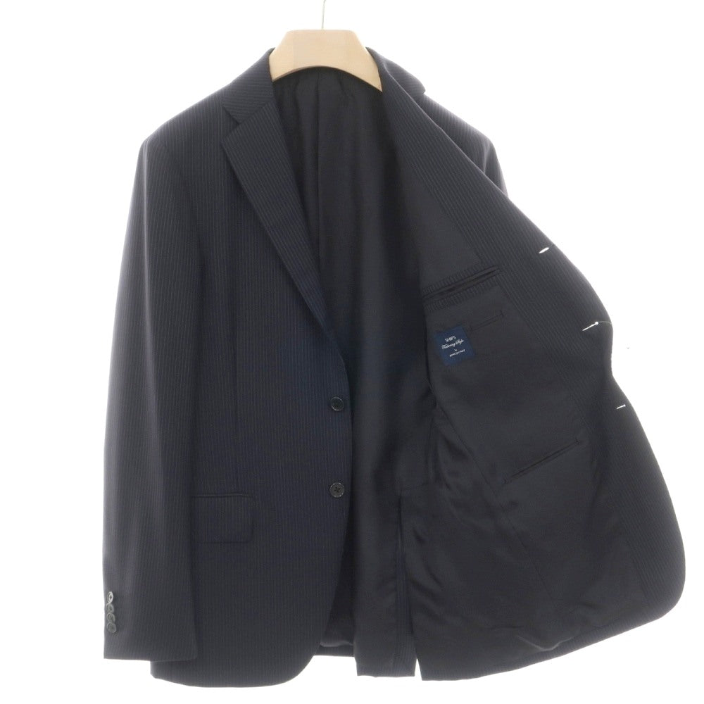 【中古】シップス SHIPS RING JACKET製 ウール ストライプ 3つボタンスーツ ネイビーxホワイト【サイズ48】【 状態ランクB 】【 メンズ 】