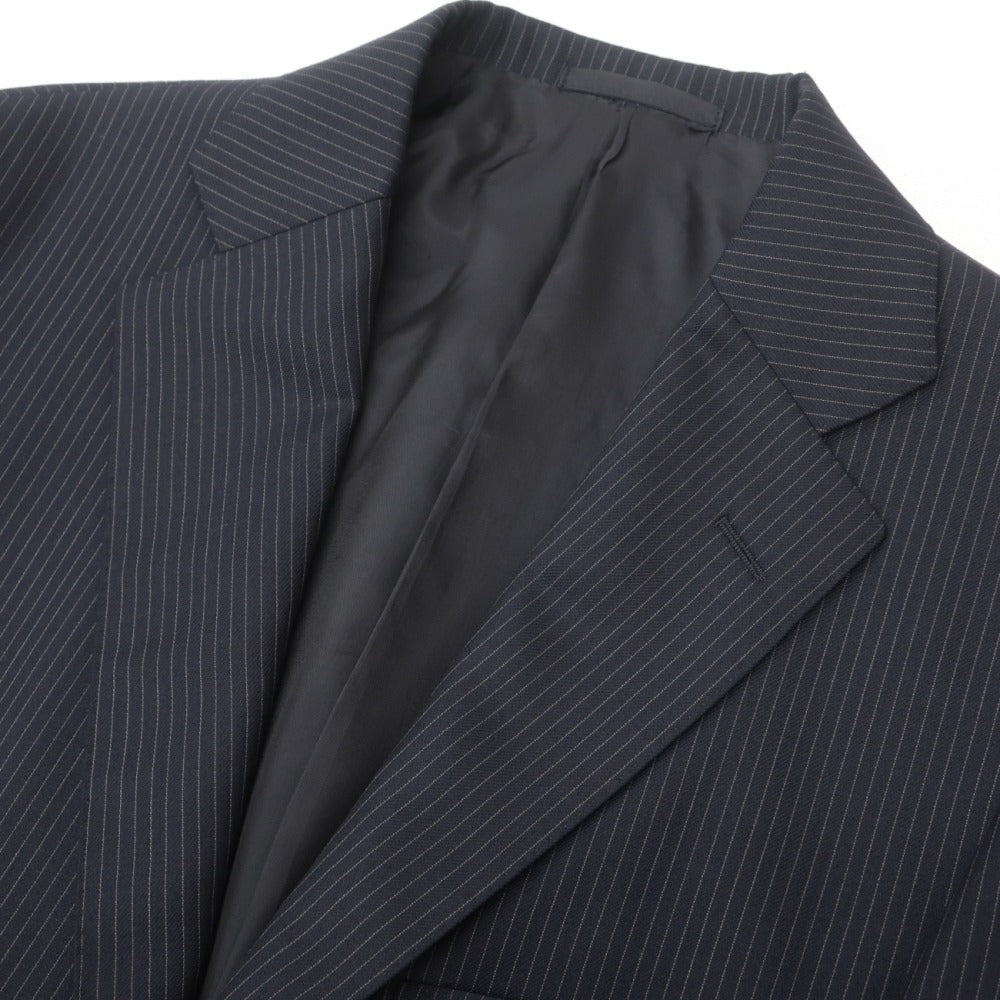 【中古】シップス SHIPS RING JACKET製 ウール ストライプ 3つボタンスーツ ネイビーxホワイト【サイズ48】【 状態ランクB 】【 メンズ 】
