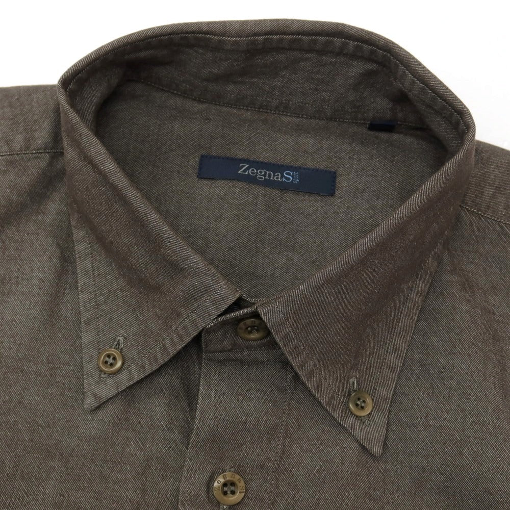 【中古】ゼニアスポーツ Zegna SPORT コットン ボタンダウン カジュアルシャツ グレーブラウン【サイズXL】【 状態ランクB 】【 メンズ 】