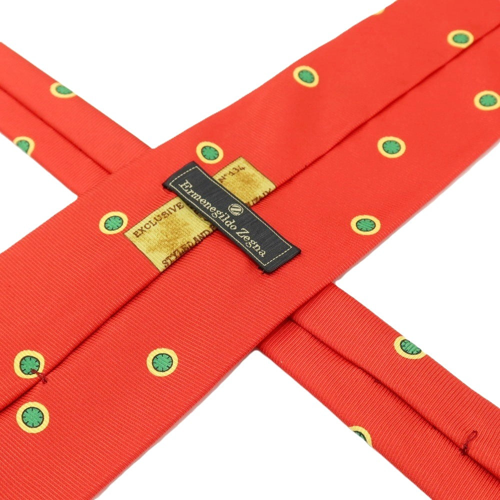 【中古】エルメネジルドゼニア Ermenegildo Zegna シルク プリント 小紋柄ネクタイ レッドxグリーン×イエロー【 状態ランクB 】【 メンズ 】