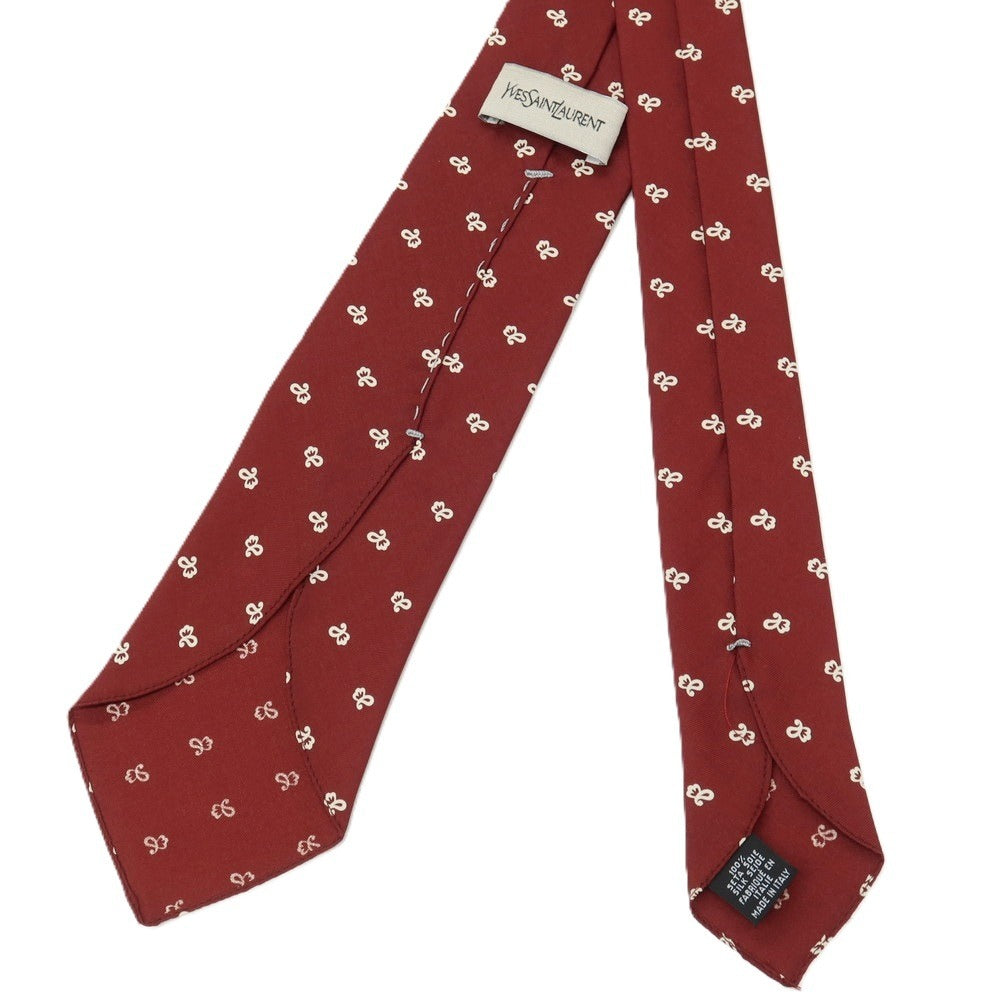 【中古】イヴサンローラン YVES SAINT LAURENT シルク プリント 小紋柄ネクタイ ボルドー【 状態ランクB 】【 メンズ 】
