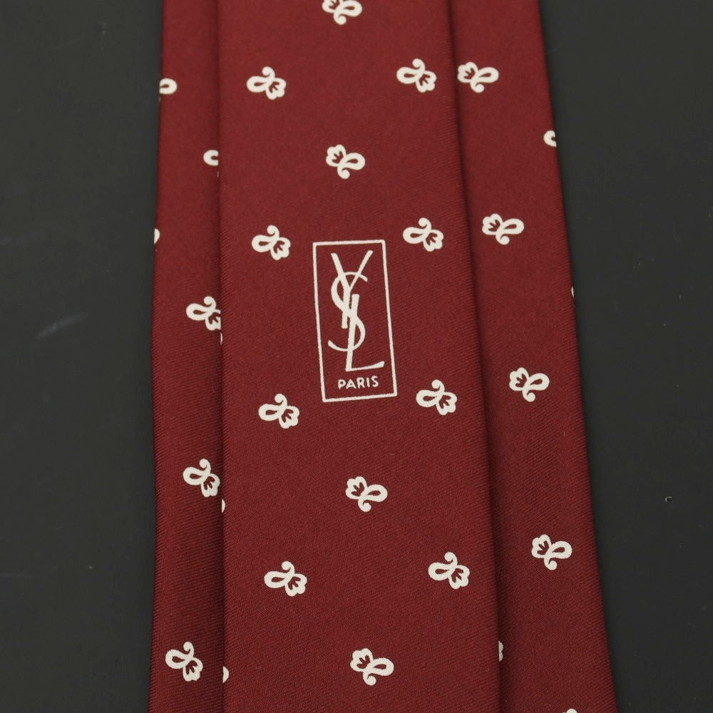 【中古】イヴサンローラン YVES SAINT LAURENT シルク プリント 小紋柄ネクタイ ボルドー【 状態ランクB 】【 メンズ 】