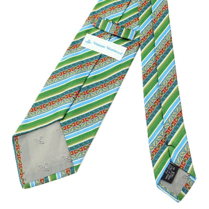 【中古】ヴィヴィアンウエストウッド Vivienne Westwood シルク ジャカード ストライプ柄ネクタイ グリーンxブルー【 状態ランクB 】【 メンズ 】