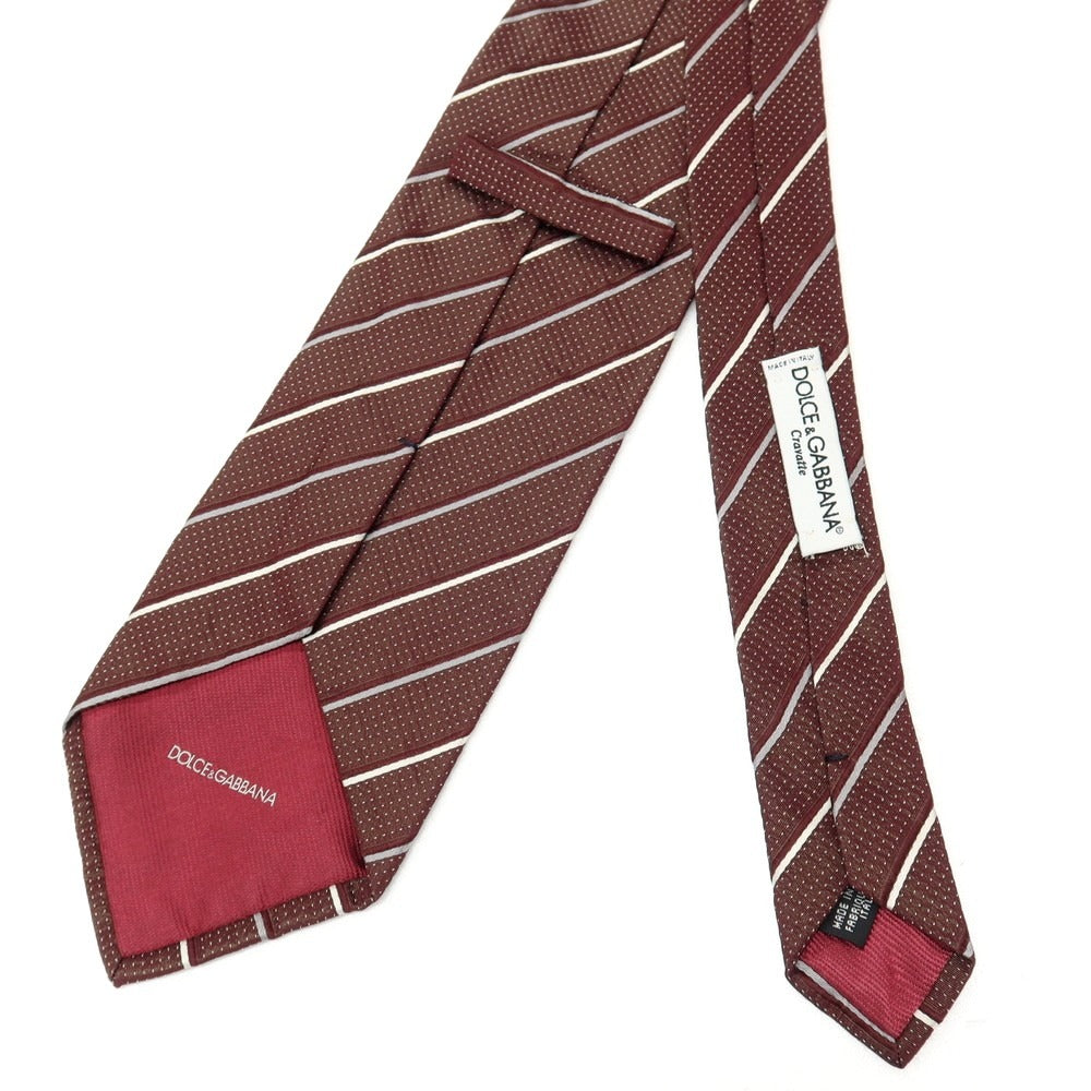 【中古】ドルチェアンドガッバーナ DOLCE&amp;GABBANA シルク ストライプ柄ネクタイ ボルドーxホワイト【 状態ランクB 】【 メンズ 】