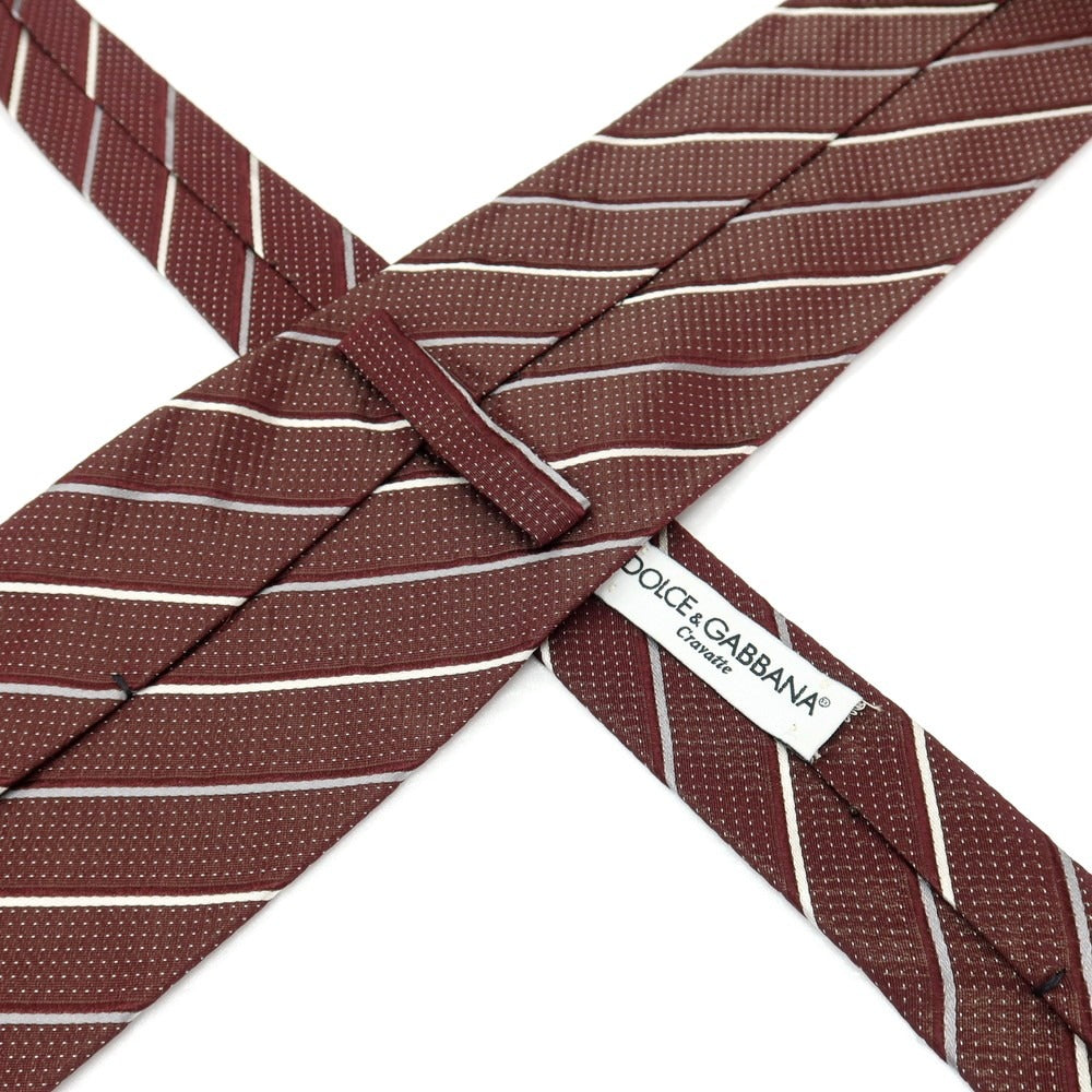 【中古】ドルチェアンドガッバーナ DOLCE&amp;GABBANA シルク ストライプ柄ネクタイ ボルドーxホワイト【 状態ランクB 】【 メンズ 】