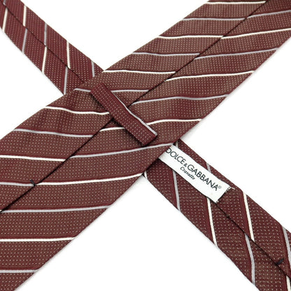 【中古】ドルチェアンドガッバーナ DOLCE&amp;GABBANA シルク ストライプ柄ネクタイ ボルドーxホワイト【 状態ランクB 】【 メンズ 】