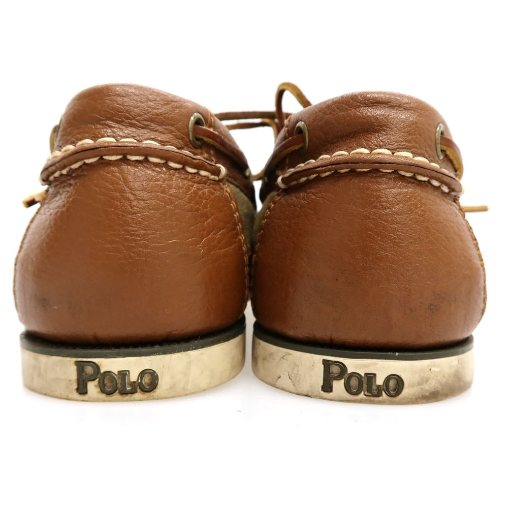 【中古】ポロ ラルフローレン Polo Ralph Lauren キャンバス レザー デッキシューズ オリーブグリーンxブラウン【サイズ27】【 状態ランクC 】【 メンズ 】