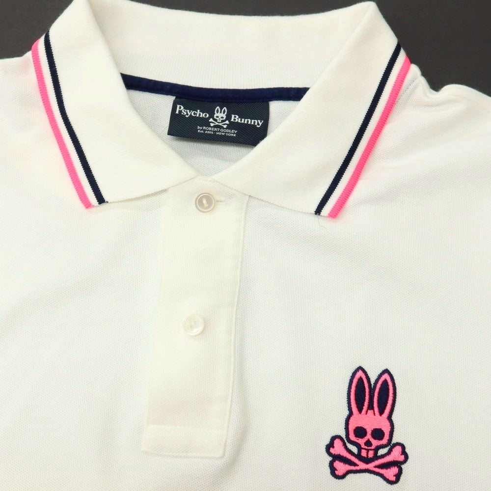 【中古】サイコバニー Psycho Bunny コットン 半袖ポロシャツ ホワイトxネオンピンク【サイズXL】【 状態ランクB 】【 メンズ 】