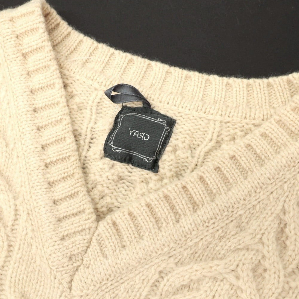 【中古】グライ GRAY ウール ケーブル編み Vネック プルオーバーニット アイボリー【サイズ46】【 状態ランクB 】【 メンズ 】