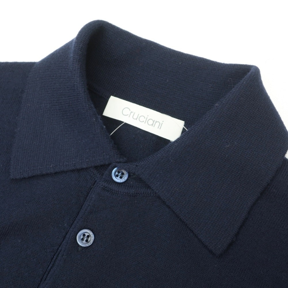 【中古】クルチアーニ CRUCIANI ウール 長袖 ポロニット ネイビー【サイズ48】【 状態ランクB 】【 メンズ 】