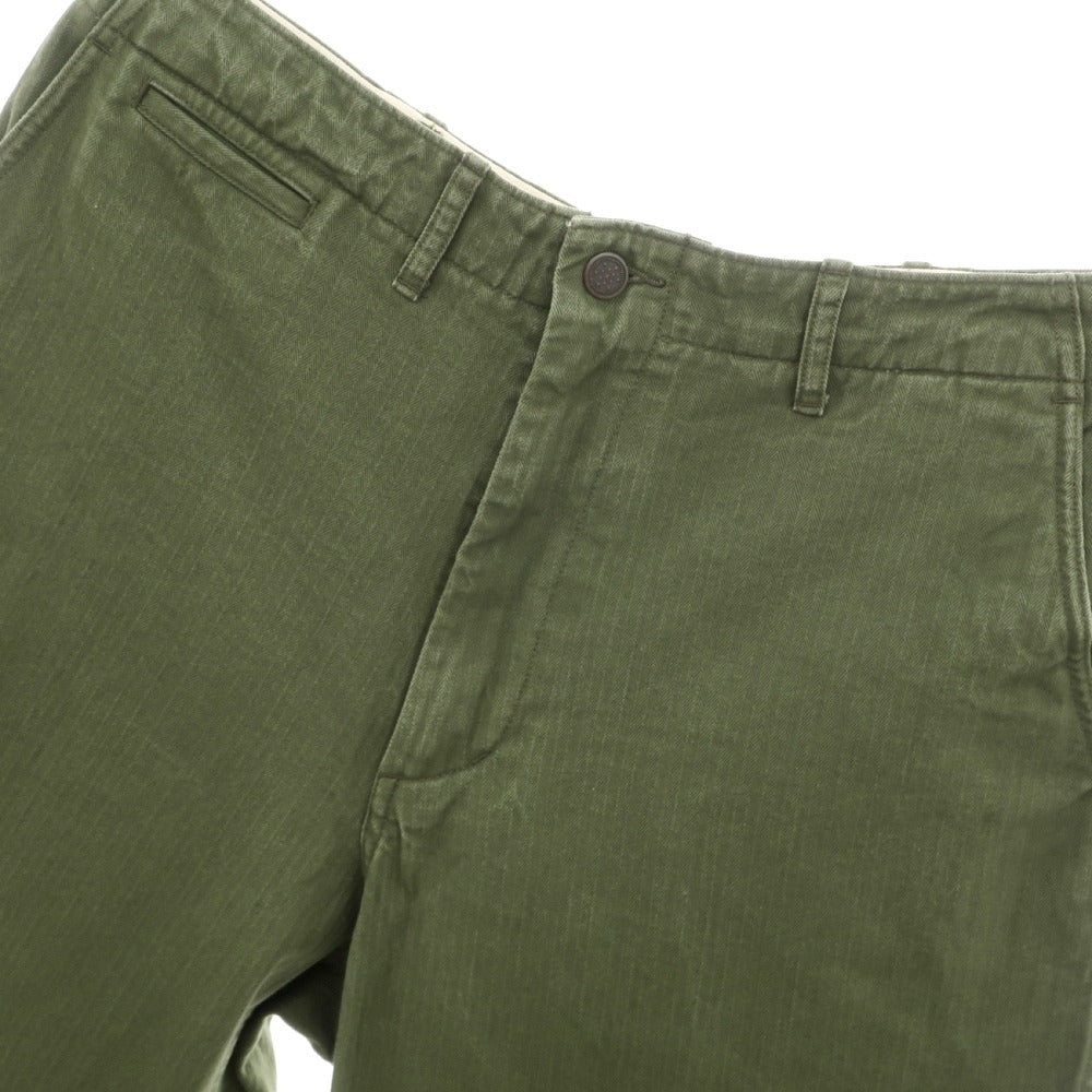 【中古】ビームスプラス BEAMS PLUS コットン ヘリンボーン ワークパンツ オリーブグリーン【サイズL】【 状態ランクB 】【 メンズ 】