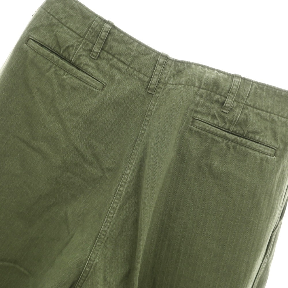 【中古】ビームスプラス BEAMS PLUS コットン ヘリンボーン ワークパンツ オリーブグリーン【サイズL】【 状態ランクB 】【 メンズ 】