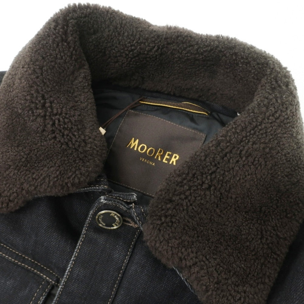 【新品アウトレット】ムーレー MOORER MONDOR/FUR デニム 異素材コンビネーション 襟ボア付き ダウンジャケット ブラック【サイズ46】【 状態ランクN- 】【 メンズ 】