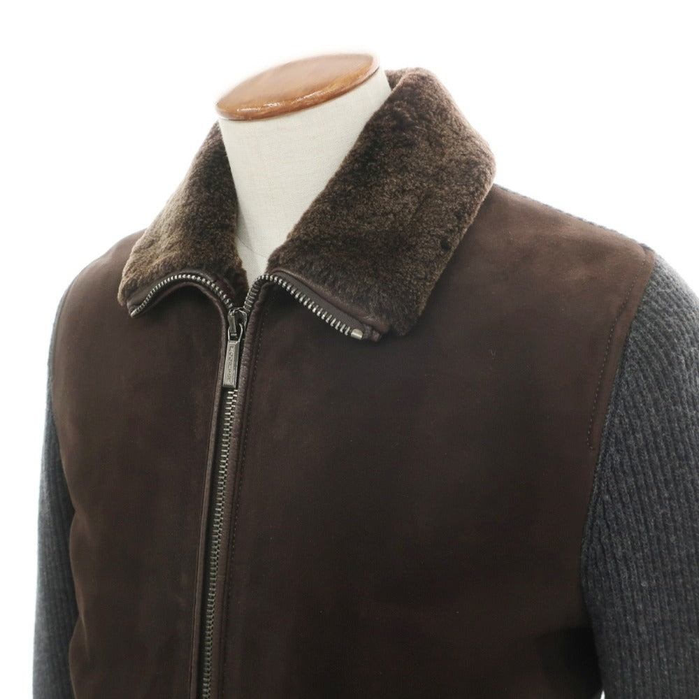 【新品】ムーレー MOORER CAMPIGLIO-MFM スエードレザー×ニット 切替デザイン ダウンジャケット ダークブラウンxダークグレー【サイズ48】【 状態ランクN 】【 メンズ 】