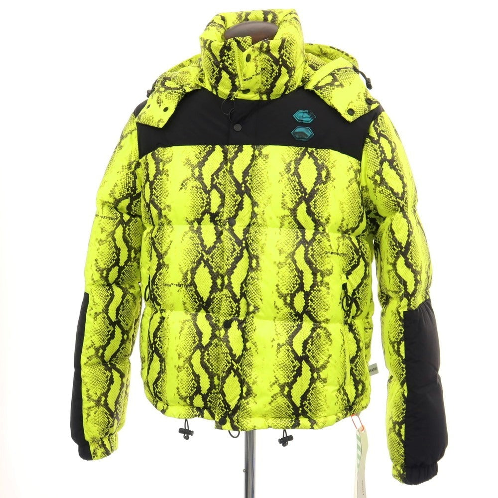【新品アウトレット】オフホワイト OFF-WHITE ポリエステル×ナイロン パイソン プリント スタンドカラー ダウンジャケット ネオンイエローxブラック【サイズL】【 状態ランクN- 】【 メンズ 】