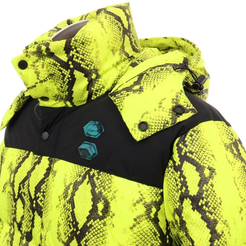 【新品アウトレット】オフホワイト OFF-WHITE ポリエステル×ナイロン パイソン プリント スタンドカラー ダウンジャケット ネオンイエローxブラック【サイズL】【 状態ランクN- 】【 メンズ 】