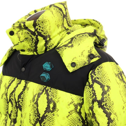 【新品アウトレット】オフホワイト OFF-WHITE ポリエステル×ナイロン パイソン プリント スタンドカラー ダウンジャケット ネオンイエローxブラック【サイズL】【 状態ランクN- 】【 メンズ 】