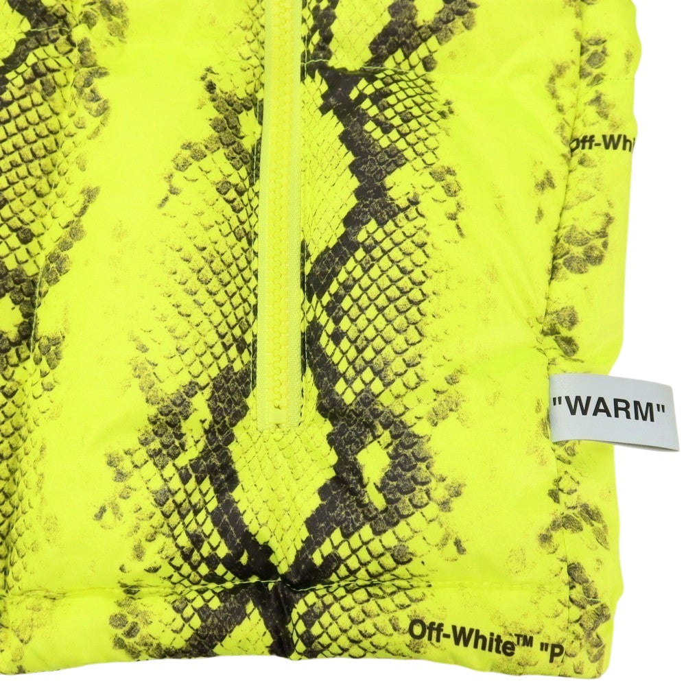 【新品アウトレット】オフホワイト OFF-WHITE ポリエステル×ナイロン パイソン プリント スタンドカラー ダウンジャケット ネオンイエローxブラック【サイズL】【 状態ランクN- 】【 メンズ 】