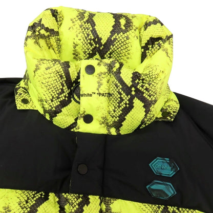 【新品アウトレット】オフホワイト OFF-WHITE ポリエステル×ナイロン パイソン プリント スタンドカラー ダウンジャケット ネオンイエローxブラック【サイズL】【 状態ランクN- 】【 メンズ 】