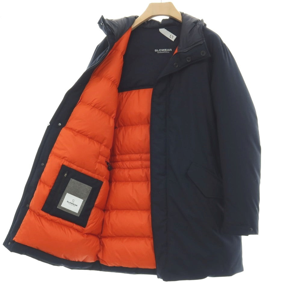 【新品】スローウェア SLOWEAR ポリエステルレーヨン フーデッド ダウンコート ネイビー【サイズ50】【 状態ランクN 】【 メンズ 】