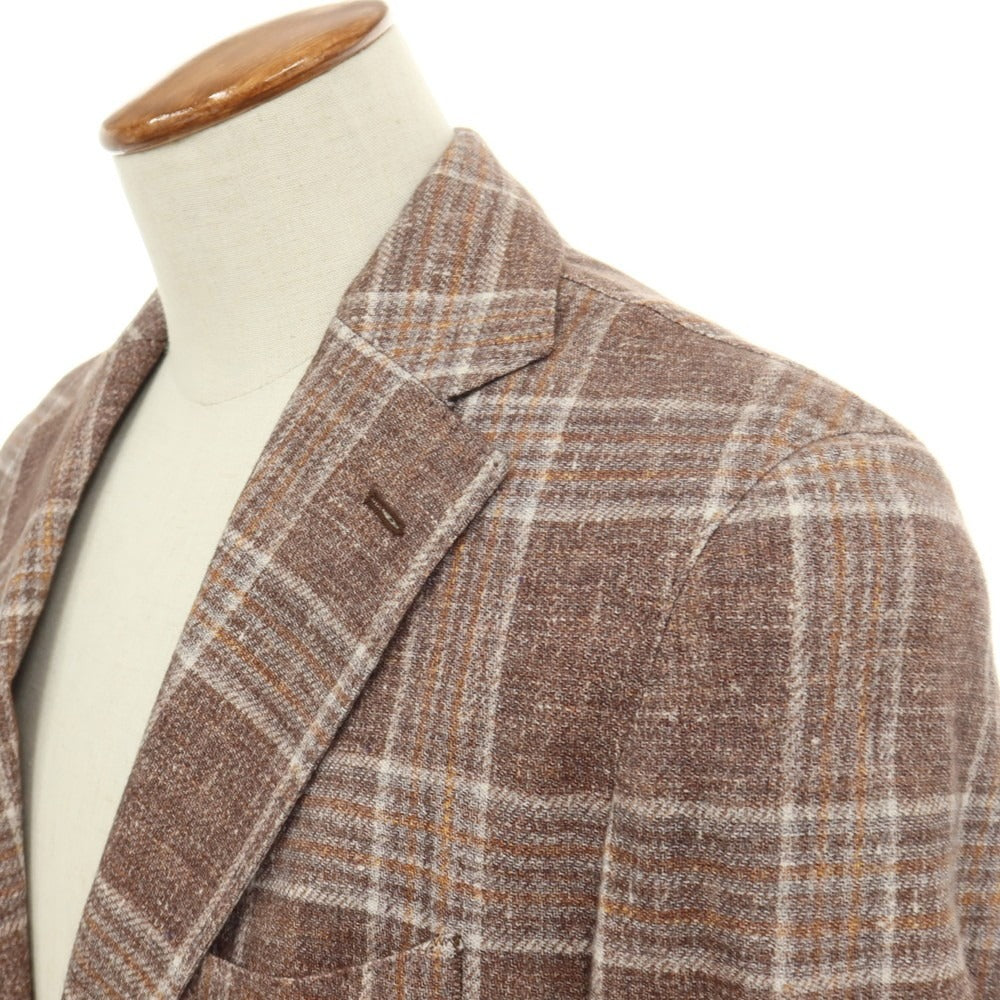 【新品】エルビーエム1911 L.B.M.1911 コットン ジャージー チェック プリント 2B カジュアルジャケット ブラウンxホワイト【サイズ48】【 状態ランクN 】【 メンズ 】