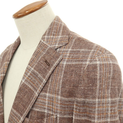 【新品】エルビーエム1911 L.B.M.1911 コットン ジャージー チェック プリント 2B カジュアルジャケット ブラウンxホワイト【サイズ48】【 状態ランクN 】【 メンズ 】