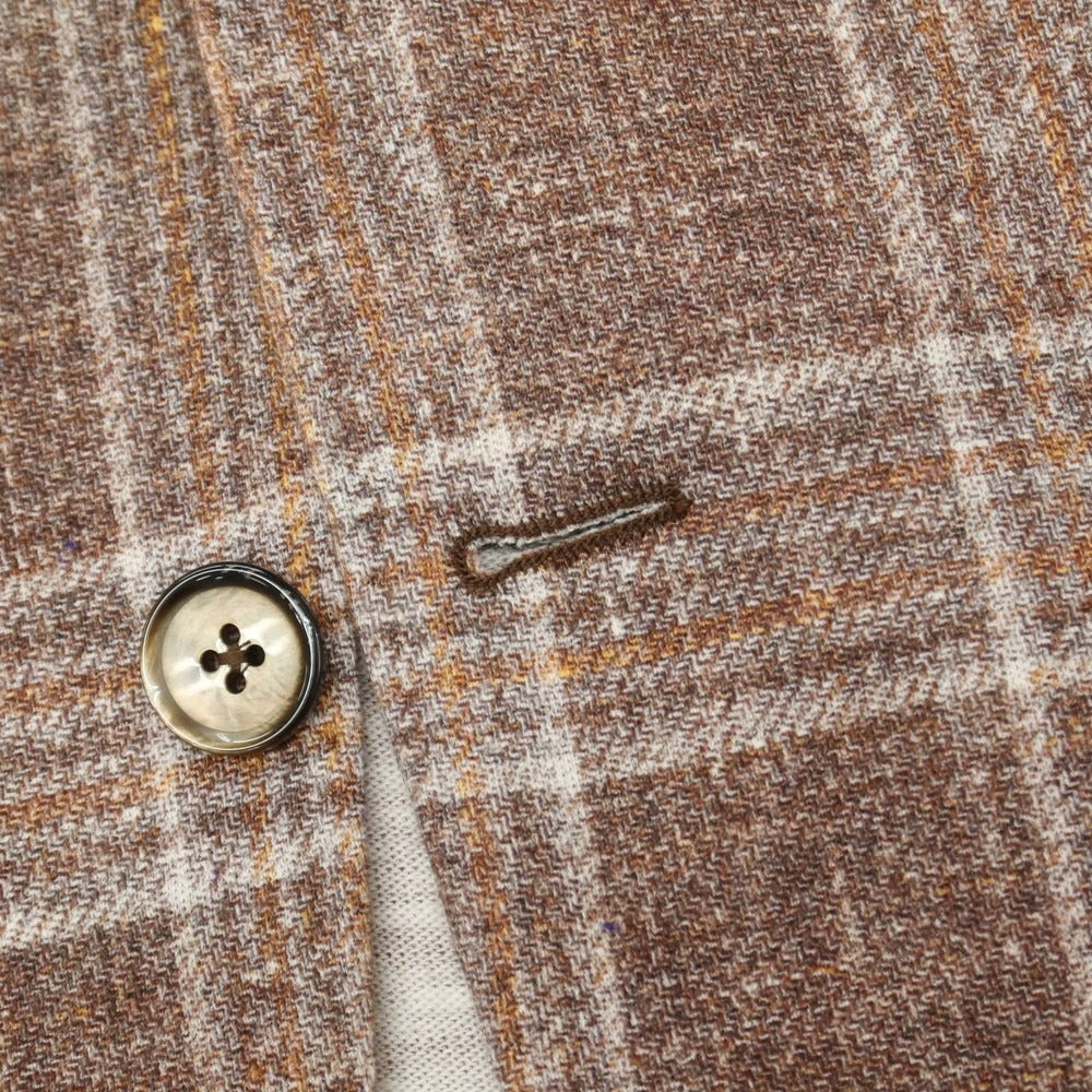 【新品】エルビーエム1911 L.B.M.1911 コットン ジャージー チェック プリント 2B カジュアルジャケット ブラウンxホワイト【サイズ48】【 状態ランクN 】【 メンズ 】