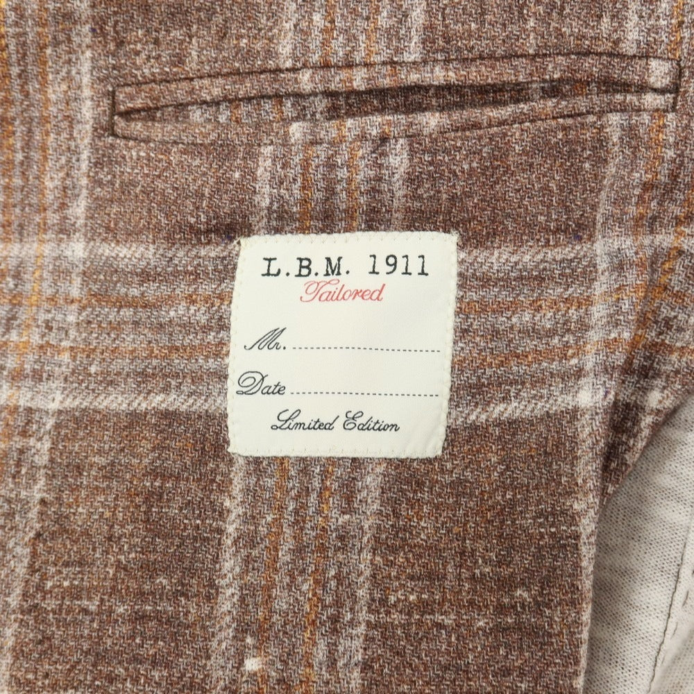 【新品】エルビーエム1911 L.B.M.1911 コットン ジャージー チェック プリント 2B カジュアルジャケット ブラウンxホワイト【サイズ48】【 状態ランクN 】【 メンズ 】