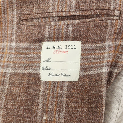 【新品】エルビーエム1911 L.B.M.1911 コットン ジャージー チェック プリント 2B カジュアルジャケット ブラウンxホワイト【サイズ48】【 状態ランクN 】【 メンズ 】