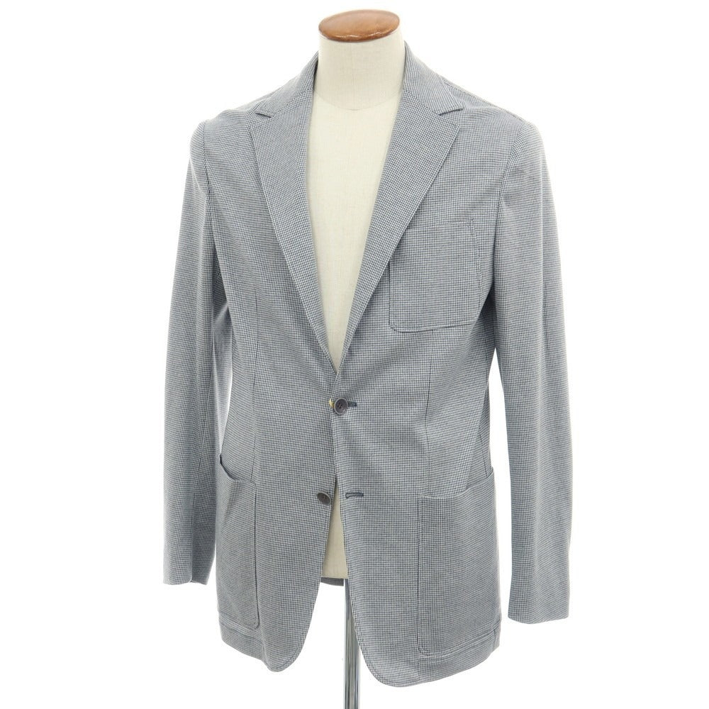 【新品】カナーリ CANALI コットン ジャージー ハウンドトゥース 手裏剣千鳥 2B カジュアルジャケット ブルーネイビーxホワイト【サイズ48】【 状態ランクN 】【 メンズ 】