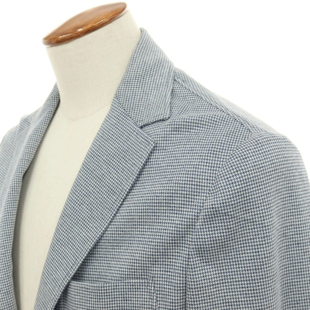 【新品】カナーリ CANALI コットン ジャージー ハウンドトゥース 手裏剣千鳥 2B カジュアルジャケット ブルーネイビーxホワイト【サイズ48】【 状態ランクN 】【 メンズ 】