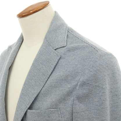 【新品】カナーリ CANALI コットン ジャージー ハウンドトゥース 手裏剣千鳥 2B カジュアルジャケット ブルーネイビーxホワイト【サイズ48】【 状態ランクN 】【 メンズ 】