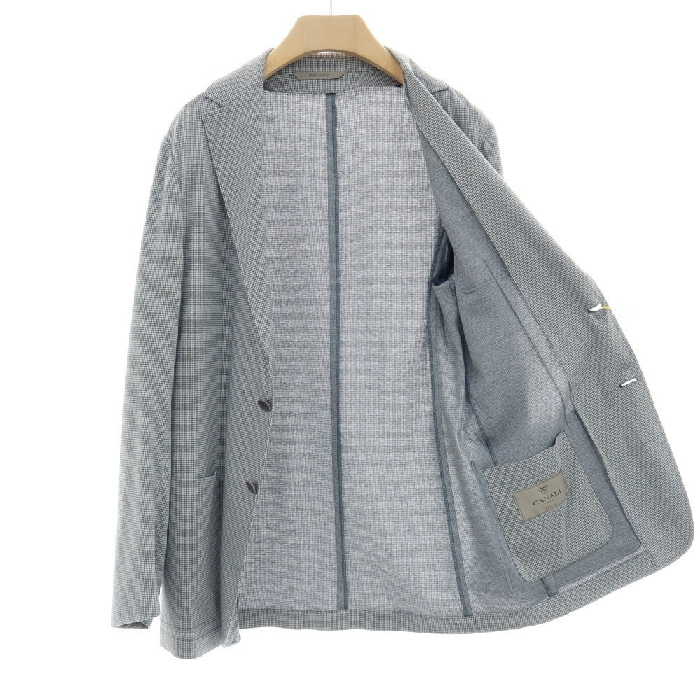 【新品】カナーリ CANALI コットン ジャージー ハウンドトゥース 手裏剣千鳥 2B カジュアルジャケット ブルーネイビーxホワイト【サイズ48】【 状態ランクN 】【 メンズ 】