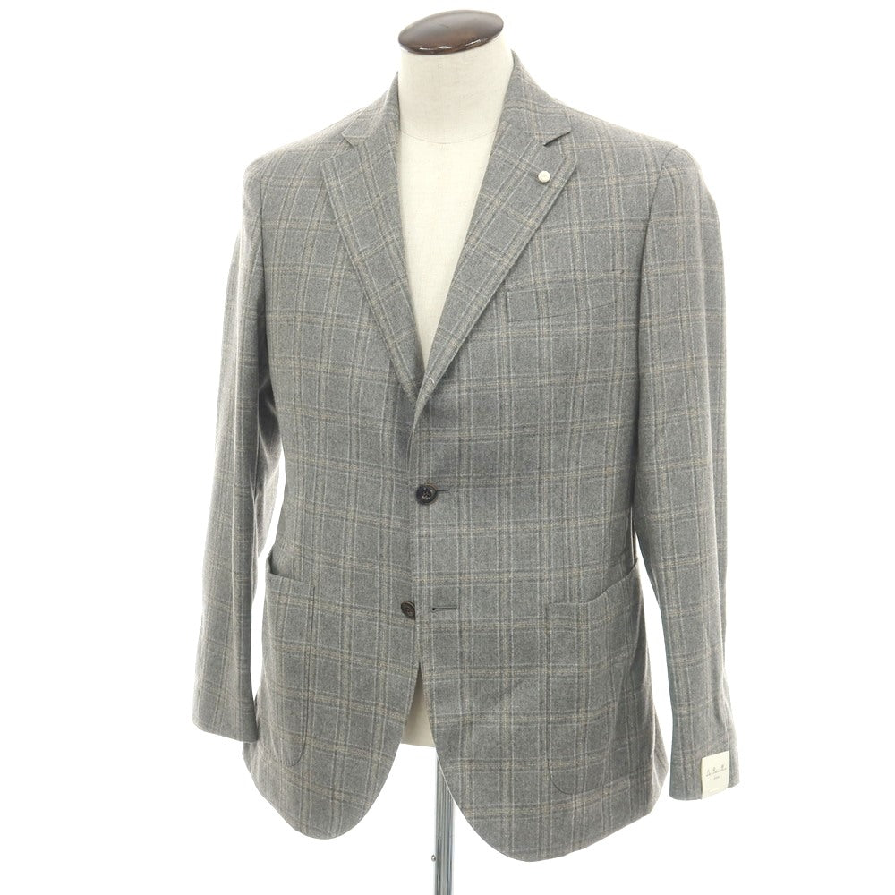 【新品】ルイジ ビアンキ マントヴァ Luigi Bianchi Mantova ウール チェック 3B テーラードジャケット グレーxベージュ【サイズ50】【 状態ランクN 】【 メンズ 】