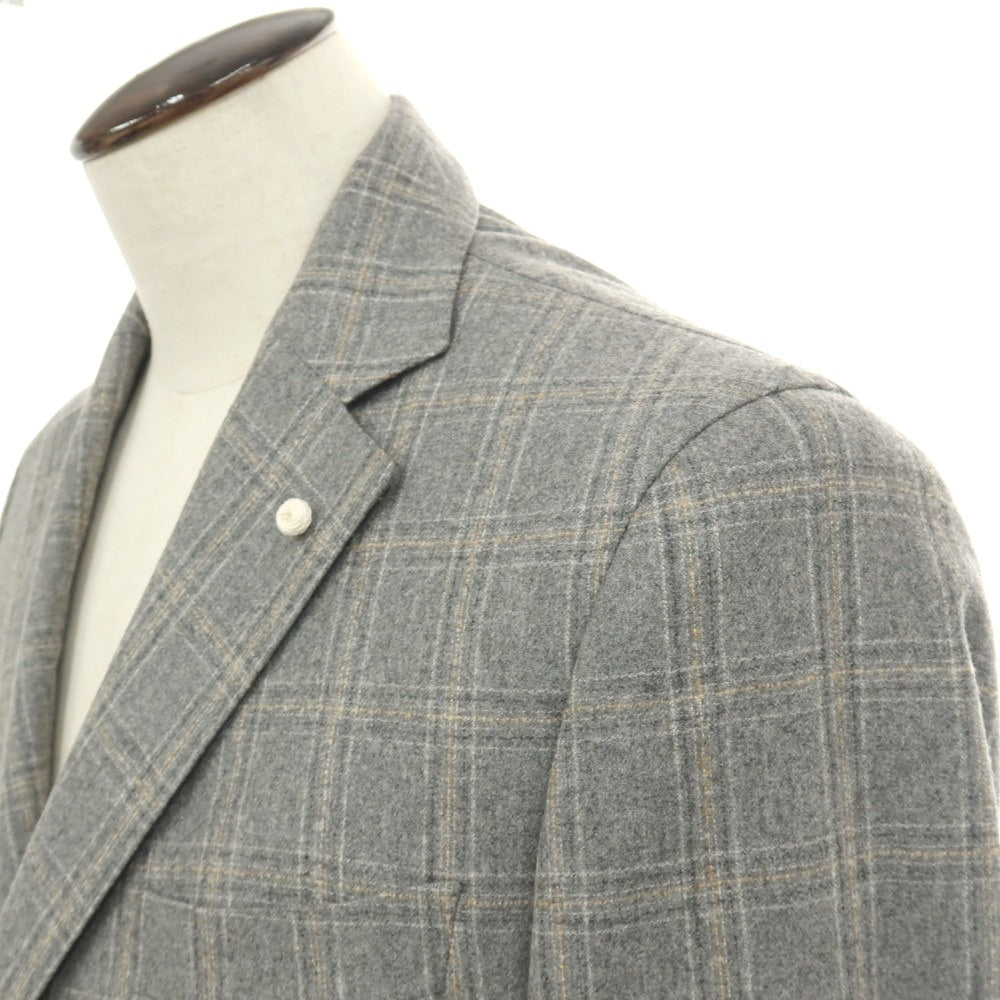 【新品】ルイジ ビアンキ マントヴァ Luigi Bianchi Mantova ウール チェック 3B テーラードジャケット グレーxベージュ【サイズ50】【 状態ランクN 】【 メンズ 】