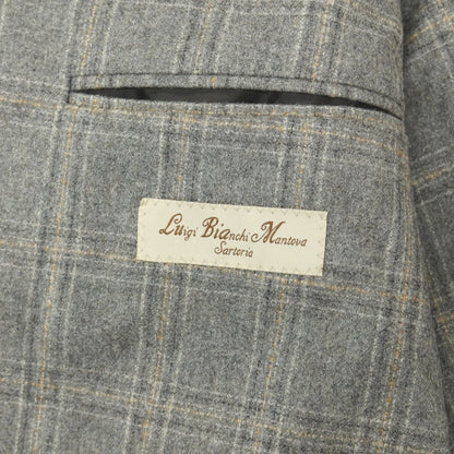 【新品】ルイジ ビアンキ マントヴァ Luigi Bianchi Mantova ウール チェック 3B テーラードジャケット グレーxベージュ【サイズ50】【 状態ランクN 】【 メンズ 】