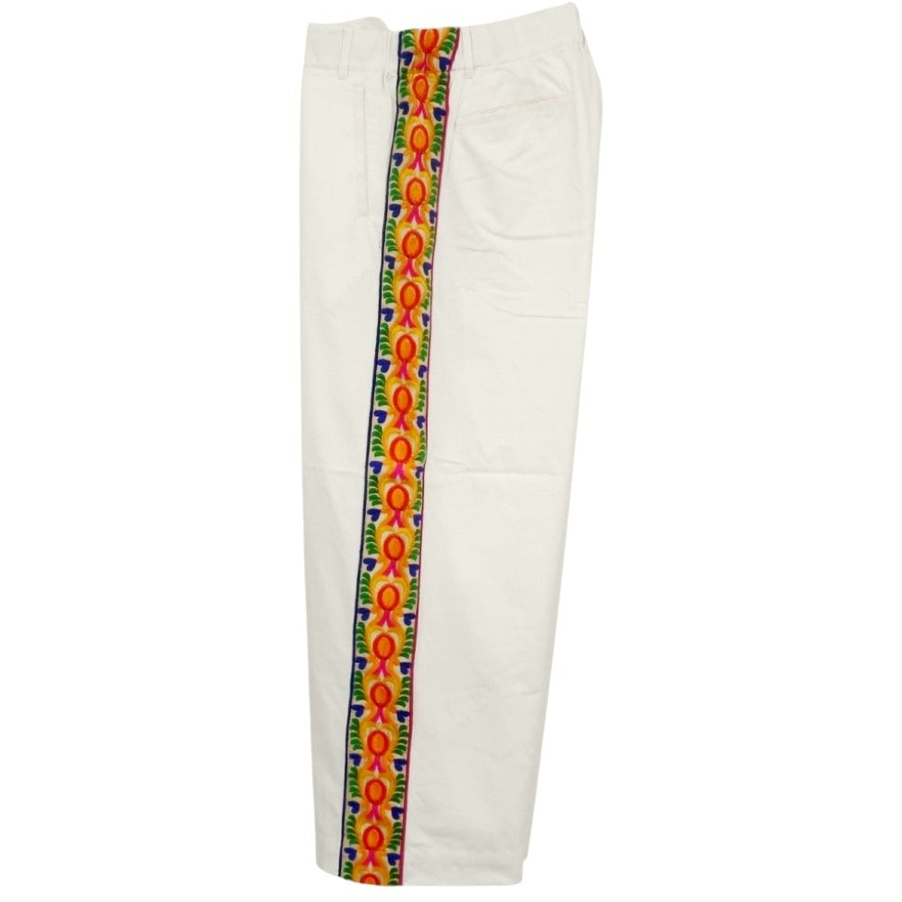 【中古】ピリオドフィーチャーズ PERIOD FEATURES コットン 刺しゅうデザイン イージー カジュアルスラックスパンツ ホワイト【サイズ2】【 状態ランクB 】【 メンズ 】