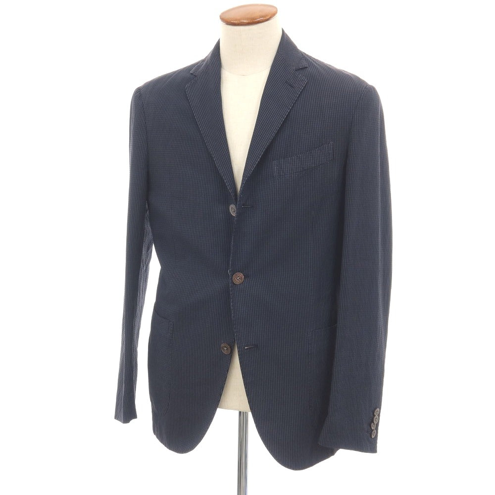 【中古】ボリオリ BOGLIOLI COAT シルク混 サッカー チェック 3B テーラードジャケット ネイビーxブラック【サイズ48】【 状態ランクC 】【 メンズ 】