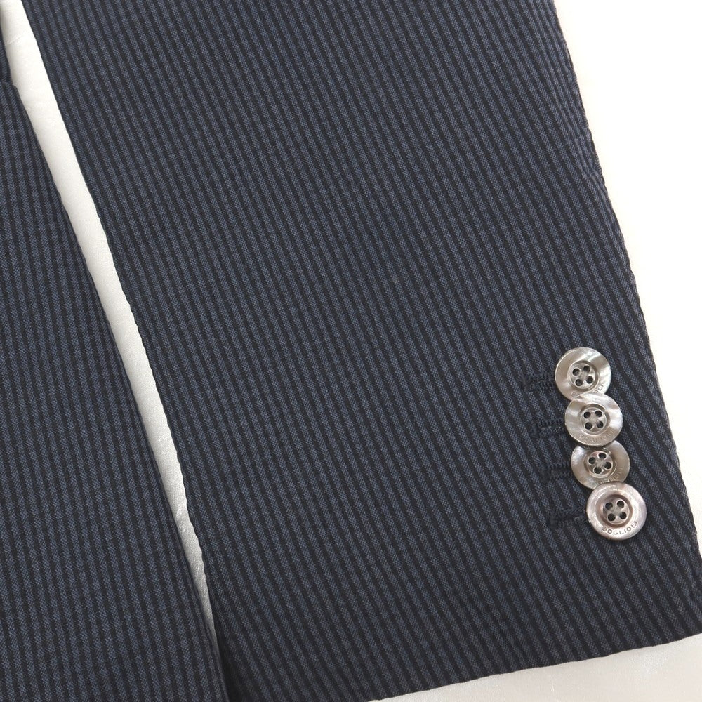 【中古】ボリオリ BOGLIOLI COAT シルク混 サッカー チェック 3B テーラードジャケット ネイビーxブラック【サイズ48】【 状態ランクC 】【 メンズ 】