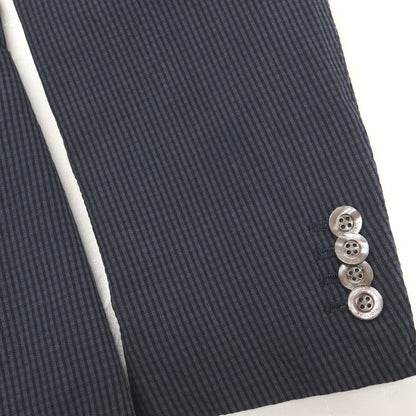 【中古】ボリオリ BOGLIOLI COAT シルク混 サッカー チェック 3B テーラードジャケット ネイビーxブラック【サイズ48】【 状態ランクC 】【 メンズ 】