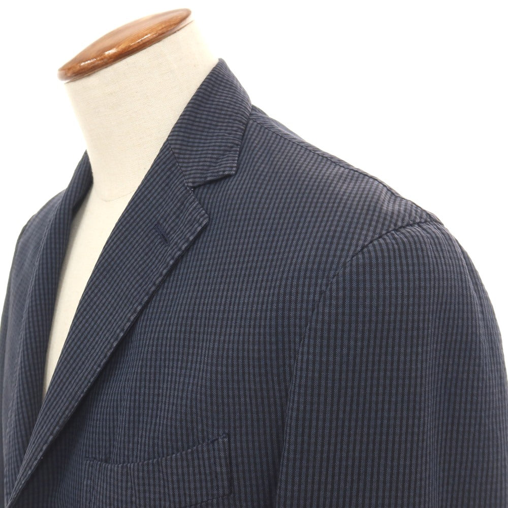 【中古】ボリオリ BOGLIOLI COAT シルク混 サッカー チェック 3B テーラードジャケット ネイビーxブラック【サイズ48】【 状態ランクC 】【 メンズ 】