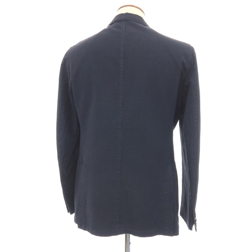 【中古】ボリオリ BOGLIOLI COAT シルク混 サッカー チェック 3B テーラードジャケット ネイビーxブラック【サイズ48】【 状態ランクC 】【 メンズ 】
