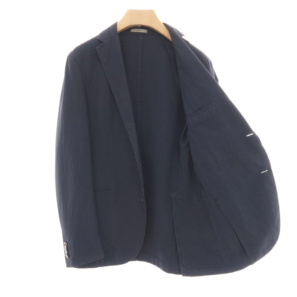 【中古】ボリオリ BOGLIOLI COAT シルク混 サッカー チェック 3B テーラードジャケット ネイビーxブラック【サイズ48】【 状態ランクC 】【 メンズ 】