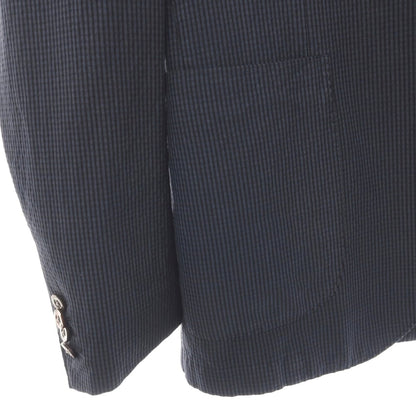 【中古】ボリオリ BOGLIOLI COAT シルク混 サッカー チェック 3B テーラードジャケット ネイビーxブラック【サイズ48】【 状態ランクC 】【 メンズ 】