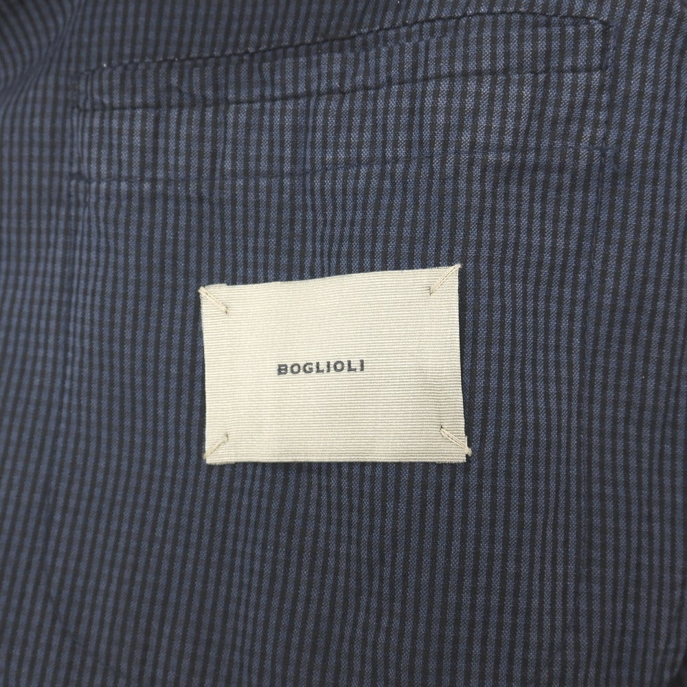 【中古】ボリオリ BOGLIOLI COAT シルク混 サッカー チェック 3B テーラードジャケット ネイビーxブラック【サイズ48】【 状態ランクC 】【 メンズ 】