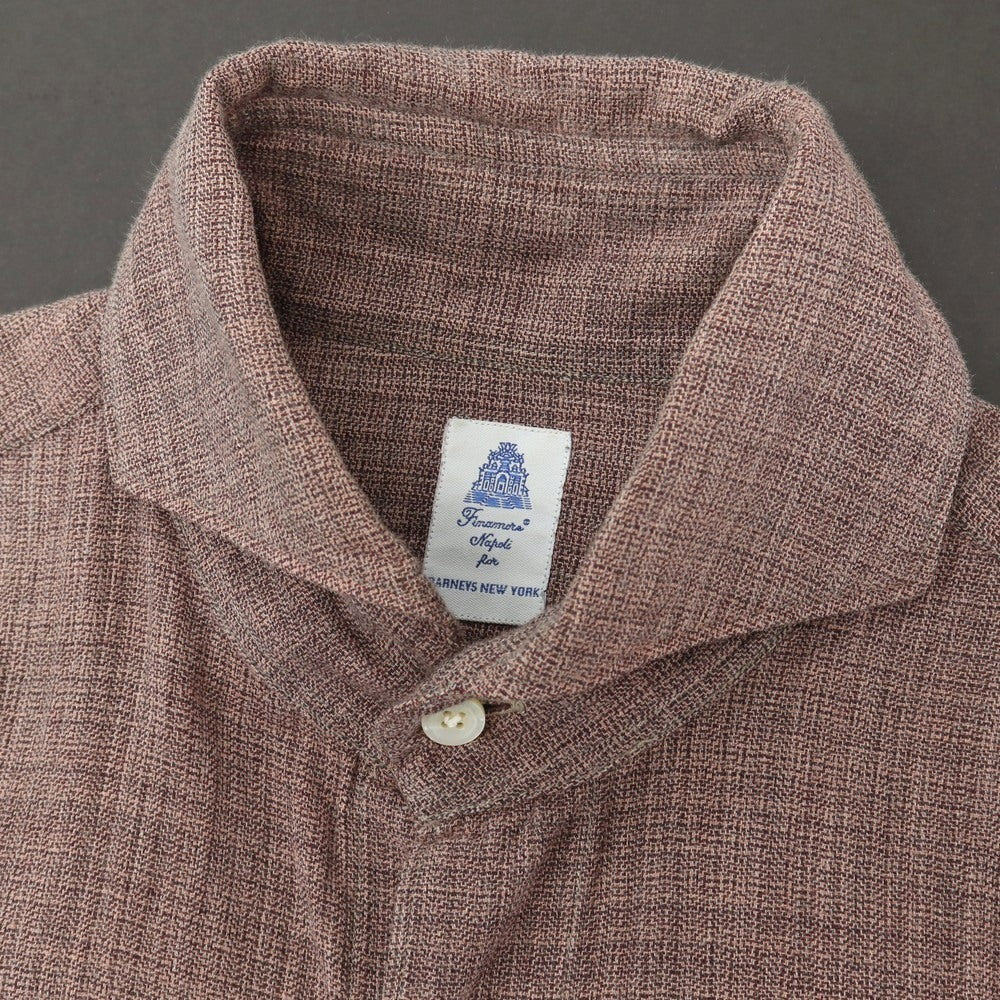 【中古】フィナモレ Finamore BARNEYS NEW YORK別注 コットン ホリゾンタルカラー カジュアルシャツ ピンクxブラック【サイズS】【 状態ランクC 】【 メンズ 】
