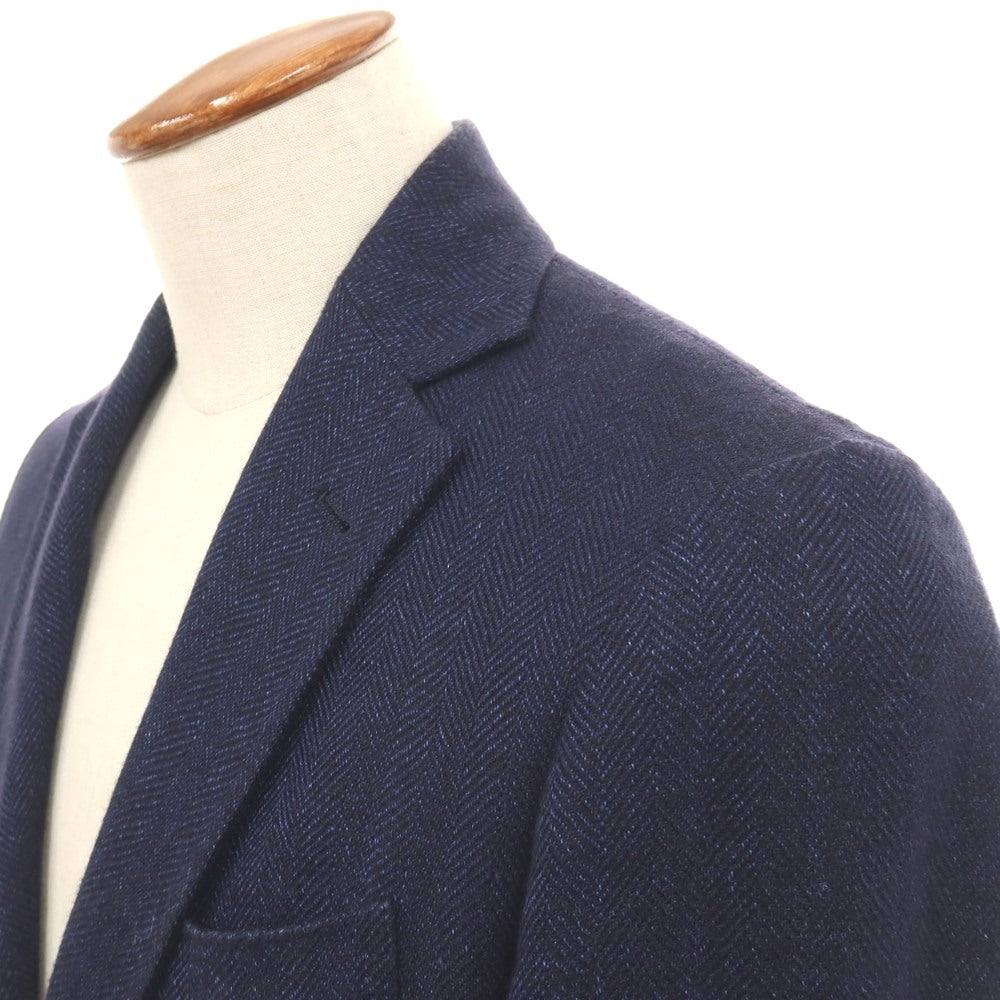 【中古】サルトリオ Sartorio ウールリネン ヘリンボーン 3B テーラードジャケット ネイビー【サイズ46】【 状態ランクD 】【 メンズ 】